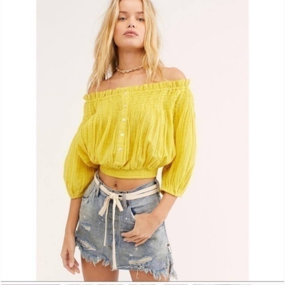 Free People Dancing Till Dawn Off Shoulder Top in citrus honey